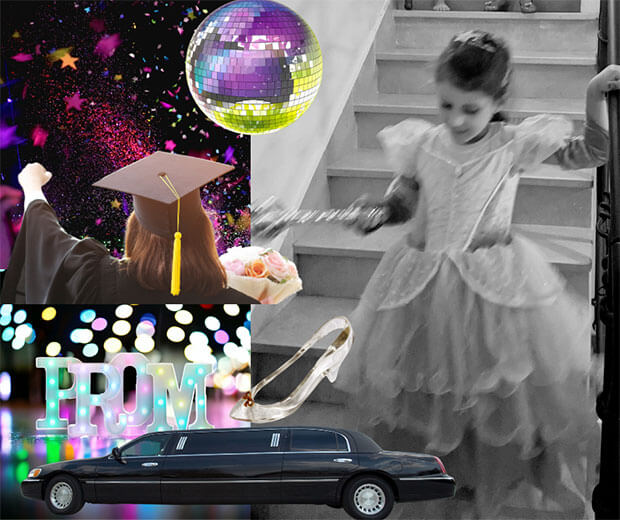A collage of images related to the high school prom